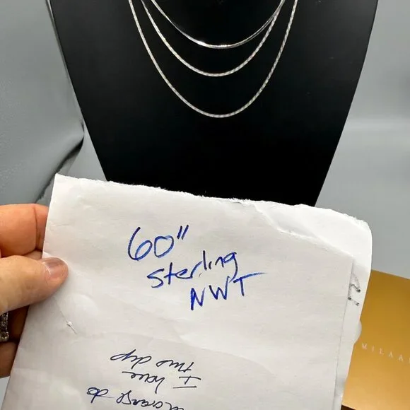 Milaan Women's Necklace Triple Strand Sterling Silver 60 inches NWT